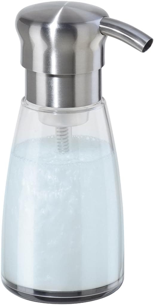OGGI Glass Foaming Soap Dispenser - 12oz Capacity, Stainless Steel & Clear - Stylish Refillable Foaming Hand Soap Dispenser, for Bathroom and Kitchen