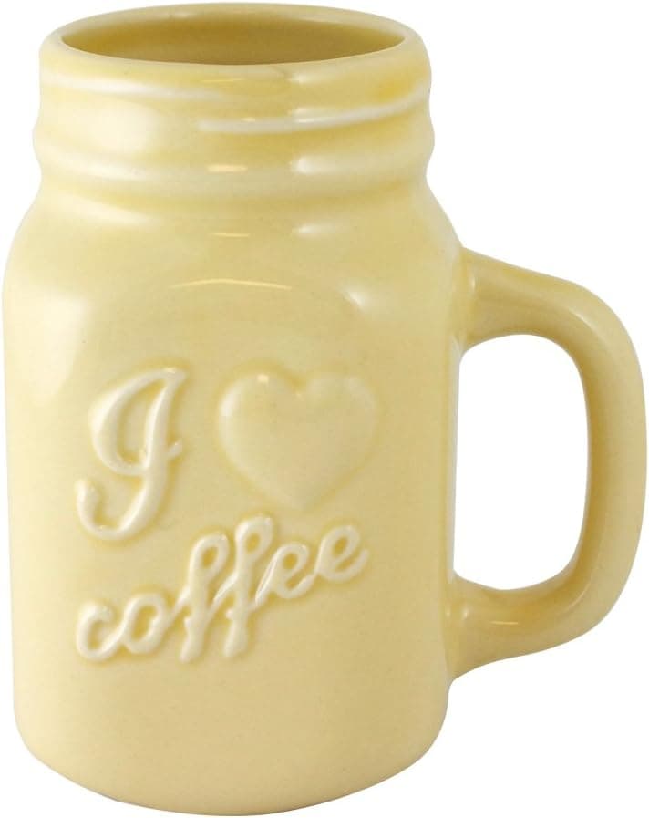 TMD Holdings I Love Coffee Ceramic Mason Jar Mug, Cream