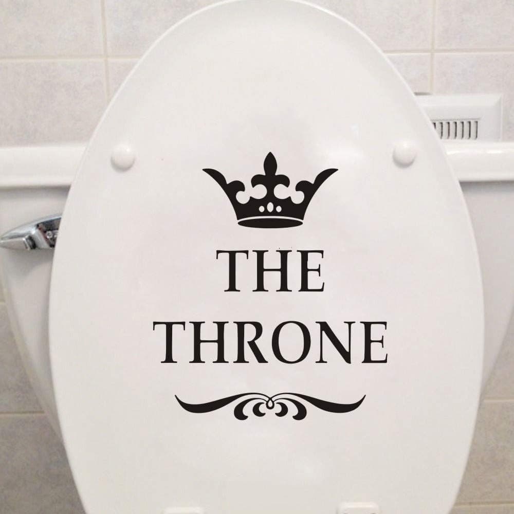 Eco-Friendly Vinyl Toilet Sticker The Throne with Crown Closetool Decal Art Home Decor Decals Hot Sale DIY Mural Barthroom Wall Stickers 20x22cm (Black)