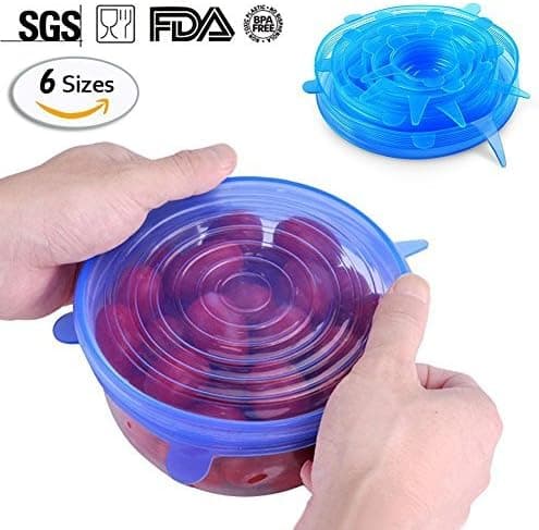 Silicone Stretch Lids, [6 Pack of Various Sizes] Foloda Reusable Durable and Expandable BPA Free Containers Covers for Bowl, Dishes, Dishwasher, Jars, Oven, Microwave-Blue