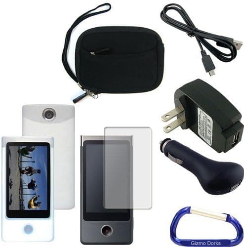 Gizmo Dorks Neoprene Cover (Black), Silicone Case (Clear), Charging Bundle, Screen Protector, and HDMI Cable with Carabiner Key Chain for the Sony Bloggie Touch Camera