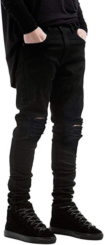 Qazel Vorrlon Men's Blue Skinny Jeans Stretch Washed Slim Fit Pencil Pants