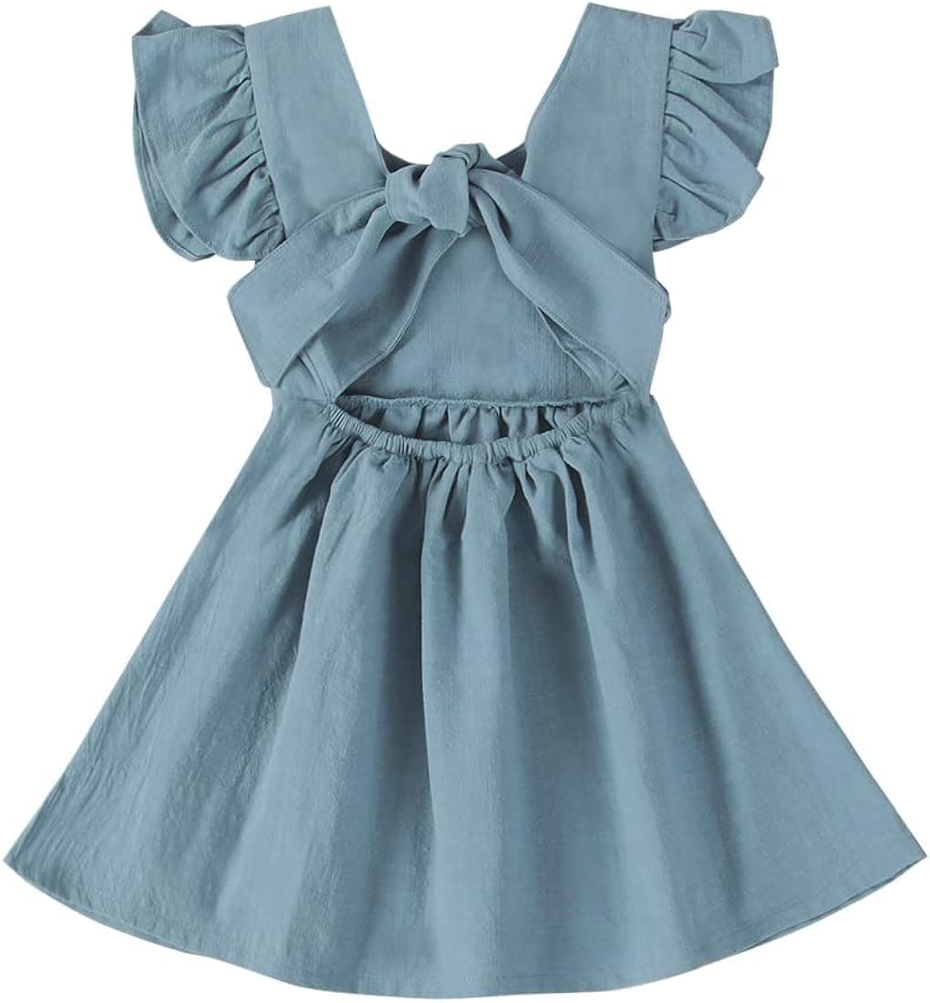 Toddler Baby Girl Dress Summer Cotton Linen Ruffle Halter Sleeveless Kids Casual Beach Party Dresses 2-7 Years