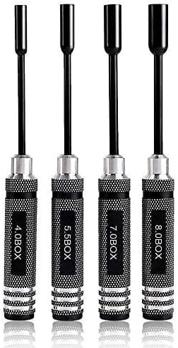 4pcs Hex Nut Drivers Screw driver Tools Kit Set for RC Helicopter RC Boat Rc Cars, Metal 4.0/5.5/7.0/8.0mm NUT Key Socket Screwdrivers
