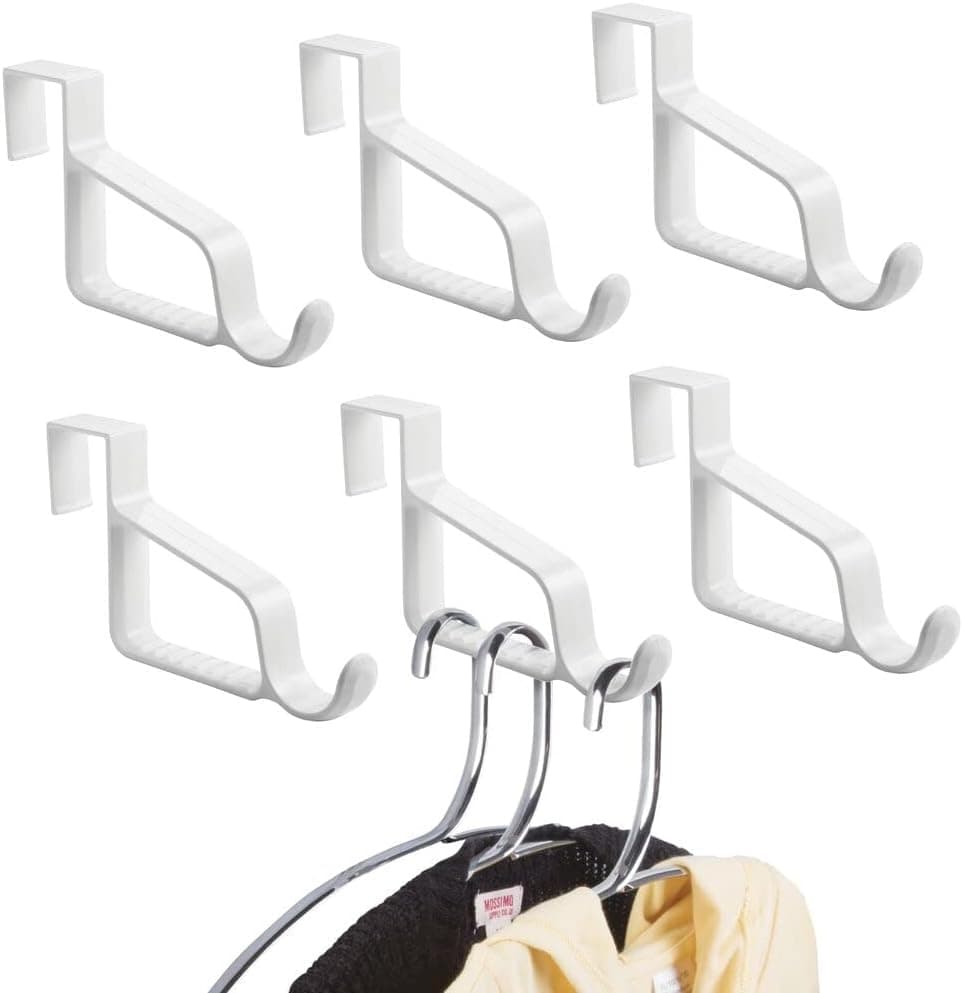 mDesign Modern Over Door Valet Hook - Multi Hanging Storage Organizer, Hook - for Coats, Hoodies, Hats, Scarves, Purses, Bath Towels & Robes - 6 Pack - White