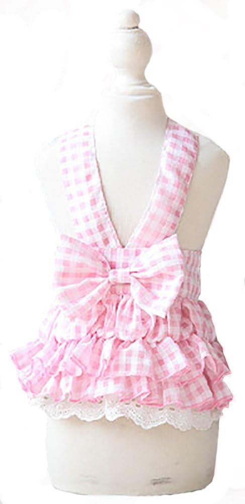 MaruPet Summer Sweet Puppy Doggie Striped Printed Princess Skirt Pet Dog Lace Cake Camisole Tutu Dress with Bowknit Pink M