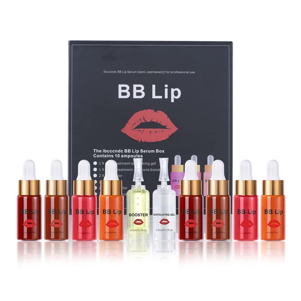 Reddhoon BB Lips Serum Kit, Semi Permanent Make-up Treatment, Lip Gloss BB Lip Serum for Lip Pigment, Including 4 Colors Liquid Lip Pigments, Exfoliating Gel and Booster