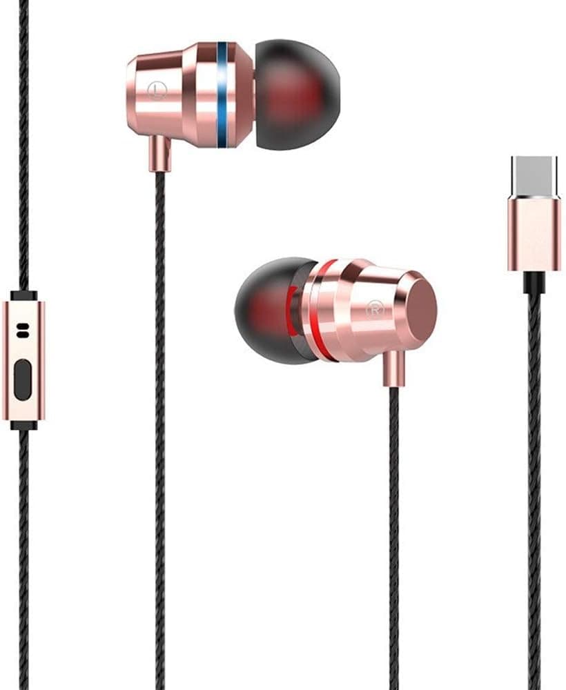USB Type C Earphones, SUKER Wired in-Ear Stereo Bass Noise Cancelling Headphones Magnetic Earbuds with Mic, Sports Headset for Google Pixel 2/XL, HTC 10/U11, Huawei, OnePlus (Rose Gold)