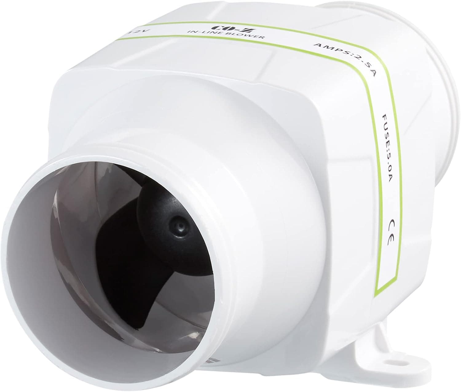 CO-Z 3" Marine Duct Fan | Waterproof 130cfm Bilge Blower and 12 Volt Electric Blower Fan for Boat Heads Engine Compartments More | Quiet 4 Blade Inline Fan | 30W 12V Fan for RVs Buses Sheds More
