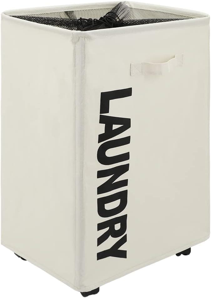 TOTANKI 22" Pro Large Rolling Laundry Basket with Handle on Wheels (4 Colors), Foldable Laundry Hamper, Collapsible Laundry Sorter and Organizer, Tall Storage Basket Bin (Beige, Pro 22")