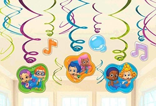Bubble Guppies Party Foil Hanging Swirl Decorations / Spiral Ornaments (12 PCS)- Party Supply, Party Decorations