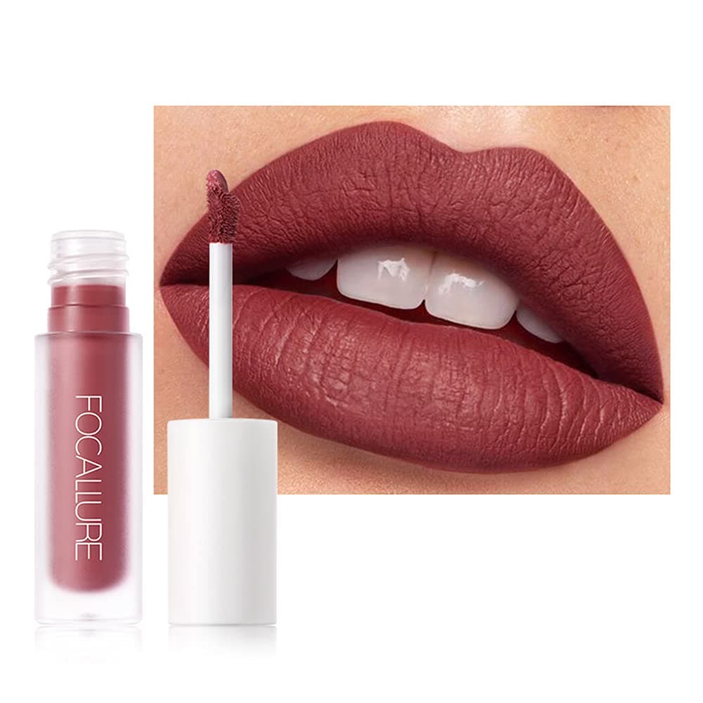 FOCALLURE STAYMAX MATTE LIP INK, Not stick cup Lipgloss, Non-fading Long Lasting Waterproof Lip Gloss, Silky Liquid Lipstick, Nature Matte Lip Glaze Makeup with Vitamin E, FA134-16100-5