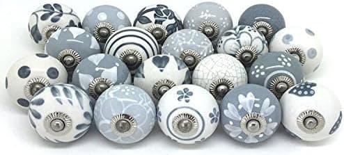 Artncraft Knobs Grey & White Cream Rare Hand Painted Ceramic Knobs Cabinet Drawer Pull Pulls (30 Knobs)