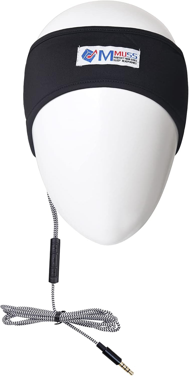 MMUSS Sleep Headphones Headband with Ultra Thin Stereo Speakers Control Button.Perfect for Sleeping,Sports,Air Travel,Meditation and Relaxation Black