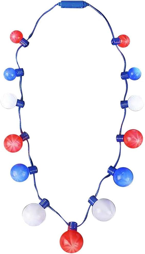 ArtCreativity Light-Up Patriotic Ball Necklace, 24 Inch Necklace with Flashing Red, White, and Blue Bulbs, 4th of July Costume Accessories for Women, Men, and Kids, Decorations for Patriotic Holidays