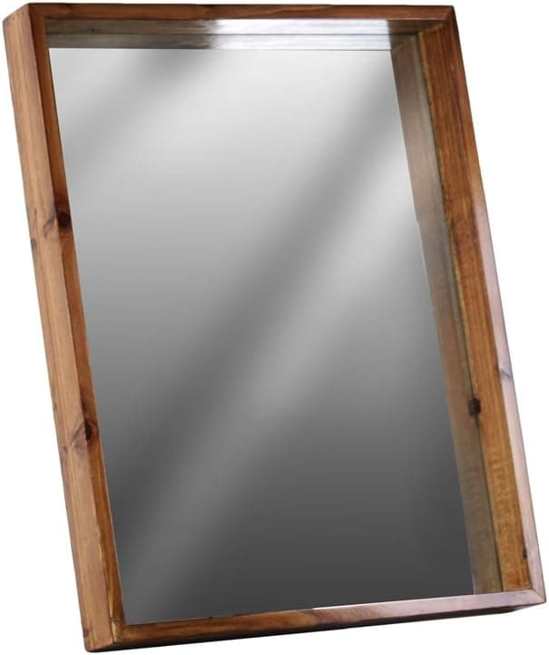 Urban Trends Wood Rectangular Wall Mirror with Protruding Frame SM Varnished Wood Finish Brown, Small