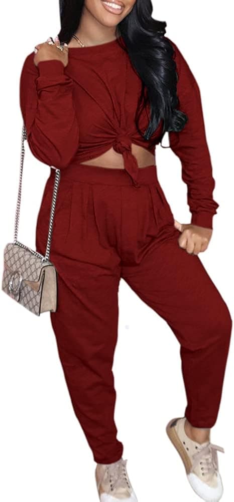 Two Piece Outfits for Women Fall Clothes Long Sleeve Crop Tops Sweatpants Sweatsuit Lounge Sets