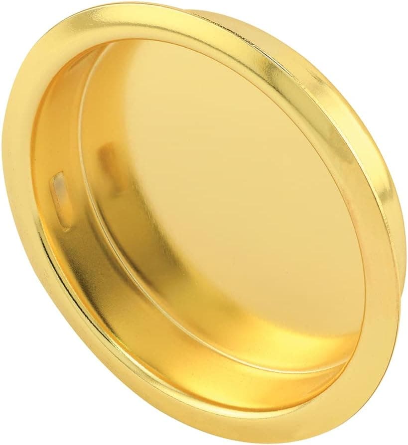 Slide-Co N 163138 Round Sliding Door Pull (2pk) – Stamped Steel With Brass Finish – Fits 1-3/4” Diameter Bi-Pass Closet Door Finger Holes – Universal Design –Easy to Install, Hardware Included
