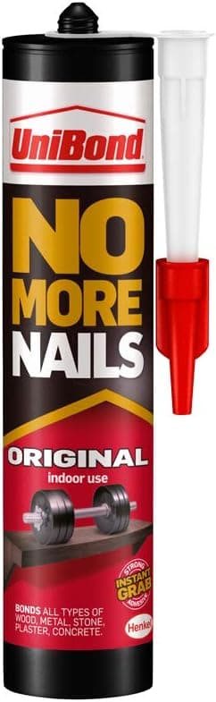 UniBond No More Nails Original, Heavy-Duty Mounting Adhesive, Strong Glue for Wood, Ceramic, Metal & More, White Instant Grab Adhesive, 1 x 365g Cartridge