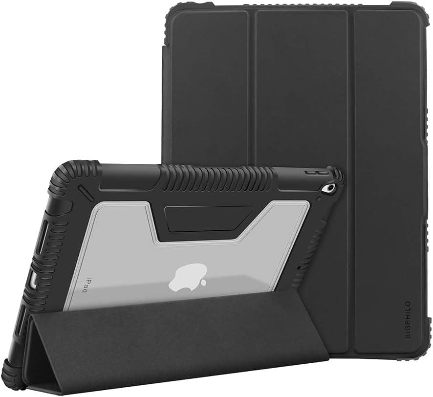 BIGPHILO [SPA Series] Heavy Duty Protective Case for 10.5 inch iPad Air 3 (2019), Rugged Clear Back Case + Trifold Stand Front Cover, [Built-in Pencil Holder] Smart Folio for iPad Air 3rd Gen, Black