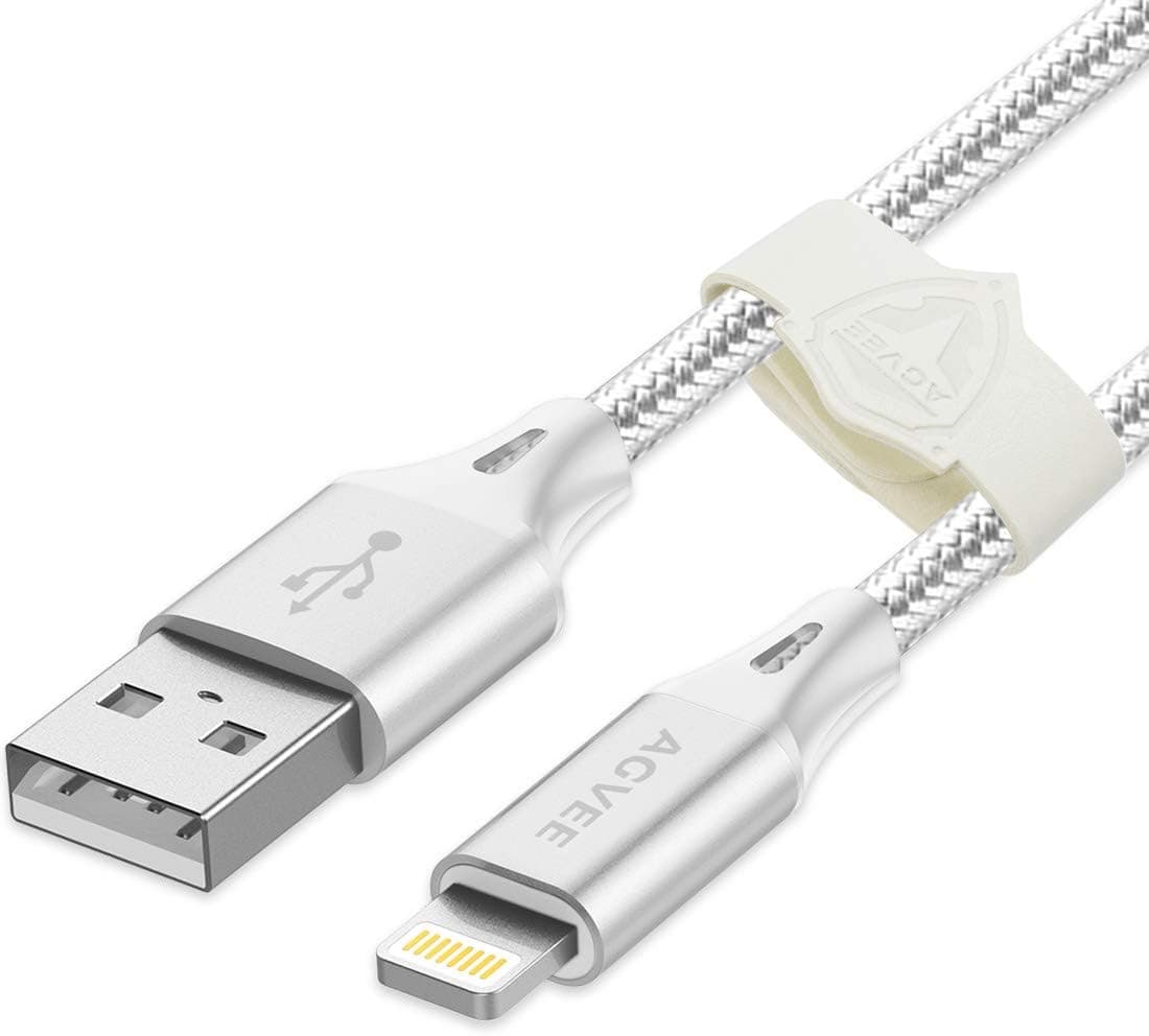 AGVEE 4 Pack 1ft 3ft 6ft 10ft for iPhone Charging Cable, Reinforced End Tip, Braided Fast OEM USB Long Charger Wire Data Lightning Cord for iPhone 11 10 8 7 6S 6, iPad iPod iOS Case Friendly, Silver