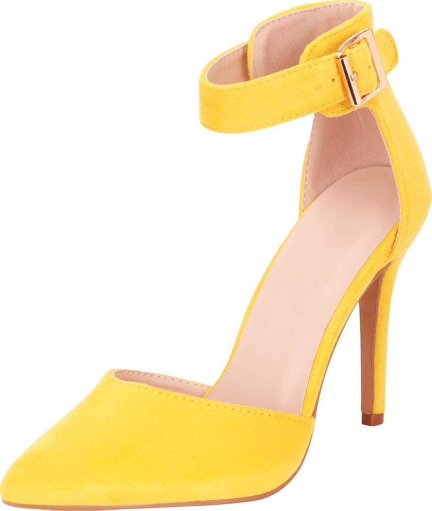 Cambridge Select Women's Pointed Toe D'Orsay Ankle Strap Stiletto High Heel Pump,5 B(M) US,Mustard IMSU