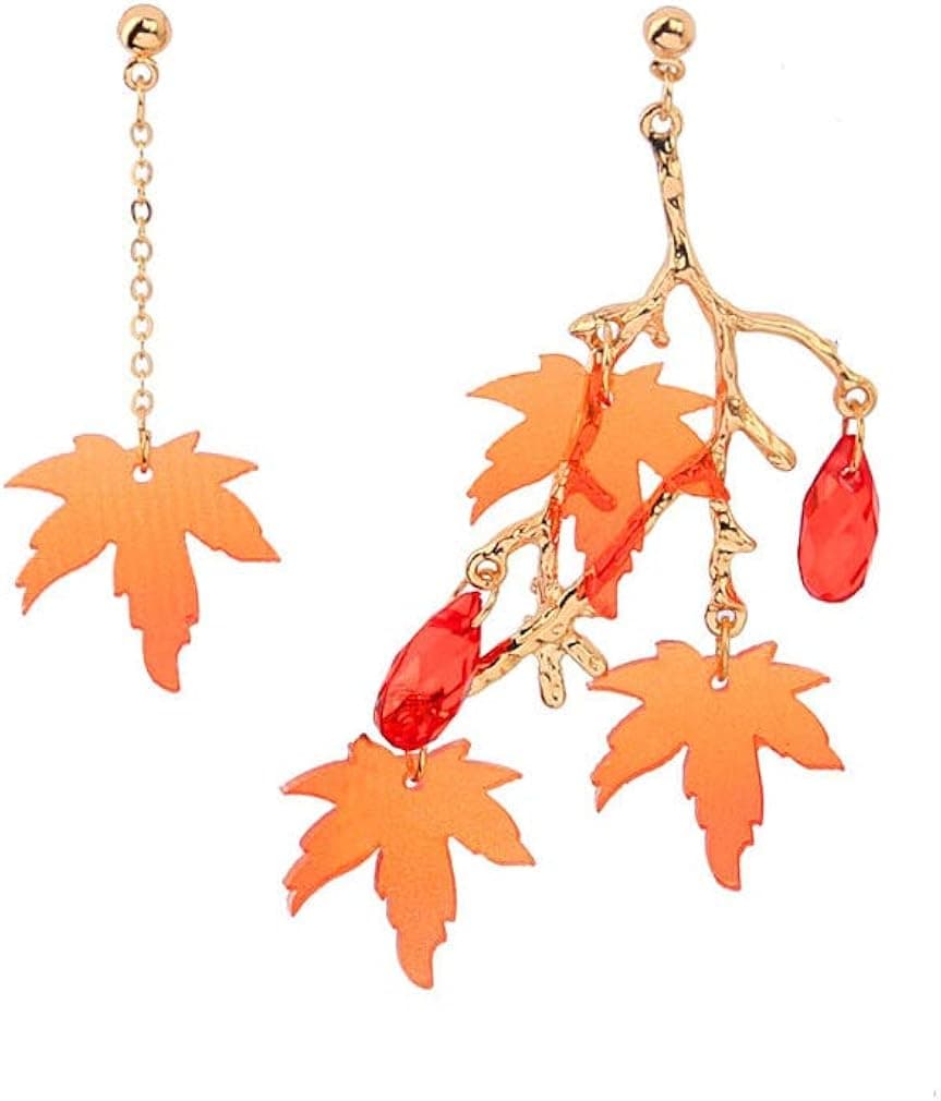 FUTIMELY Maple Leaf Pearl Crystal Dangle Earrings,Long Translucent Red Leaf Tassels Drop Earrings for Women Girls Christmas Gifts (Branch)