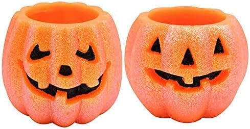 Eldnacele Halloween Pumpkin Candles Flameless Candles Flickering with Timer, Battery Operated Jack O Lantern Spooky Halloween Fall Decoration, Oranged and Black Halloween Pumpkin Candles 2 Pack