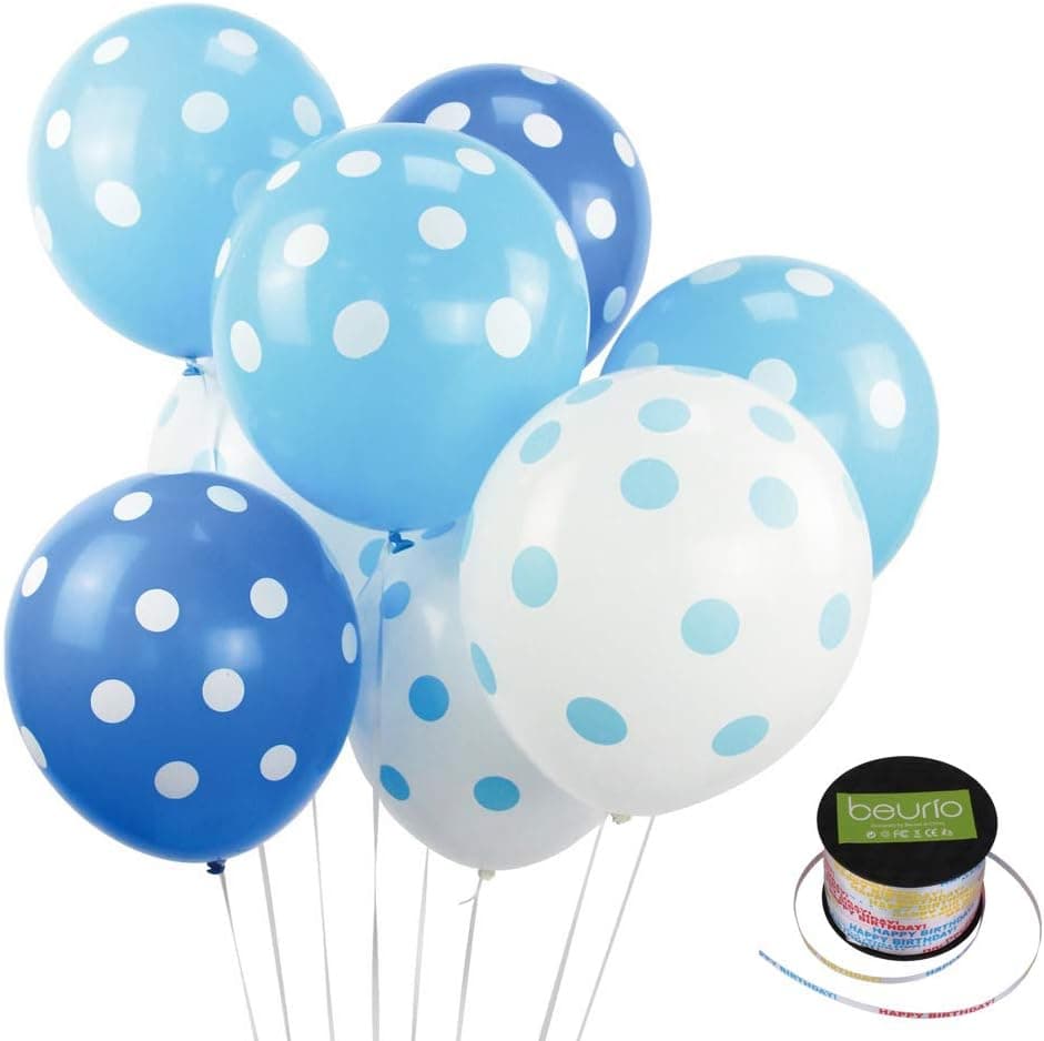 Blue and white Dots latex Balloons Baby Shower Decorations Backdrop for boy, 30 pcs