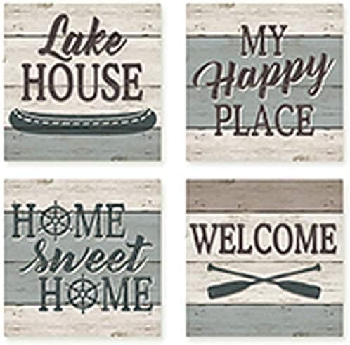 Carson Wooden Lake Square House Coaster Set of 4