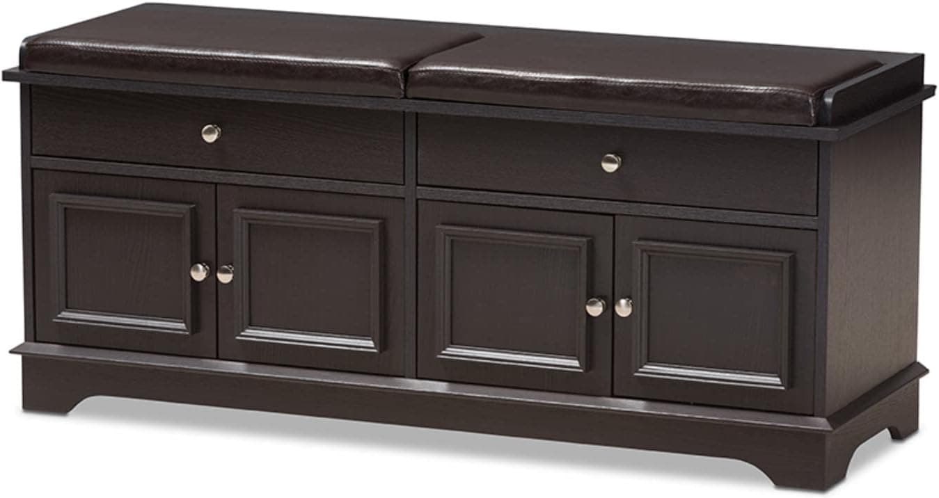 Baxton Studio Mason Modern and Contemporary Dark Brown Wood 2-Drawer Shoe Storage Bench
