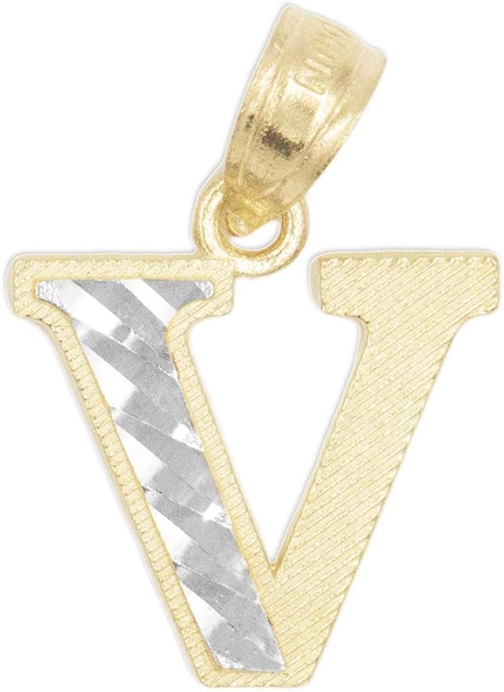 10k Real Solid Gold Two Tone Initial Pendant with Diamond Cut Finish, Available in Different Letters Personalized Letter Jewelry Gifts for Her