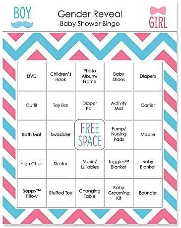 Big Dot of Happiness Chevron Gender Reveal - Baby Shower Game Bingo Cards - 16 Count