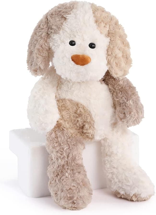 Tezituor Small Dog Stuffed Animal Stuffed Puppy Plush Toy 14inch, Cuddly Puppy Stuffed Animal Gift for Baby Kid boy Girl, Tan