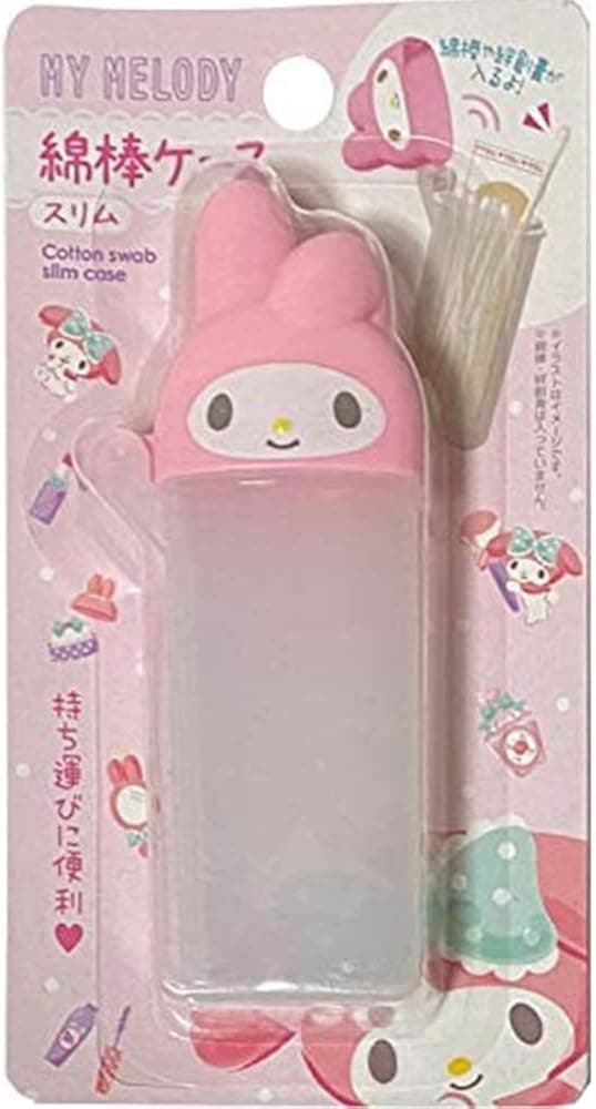 SANRIO Melody Portable Cotton Swab Slim 4.7 × 10.3 cm Makeup Travel Cases, 1 Count (Pack of 1)