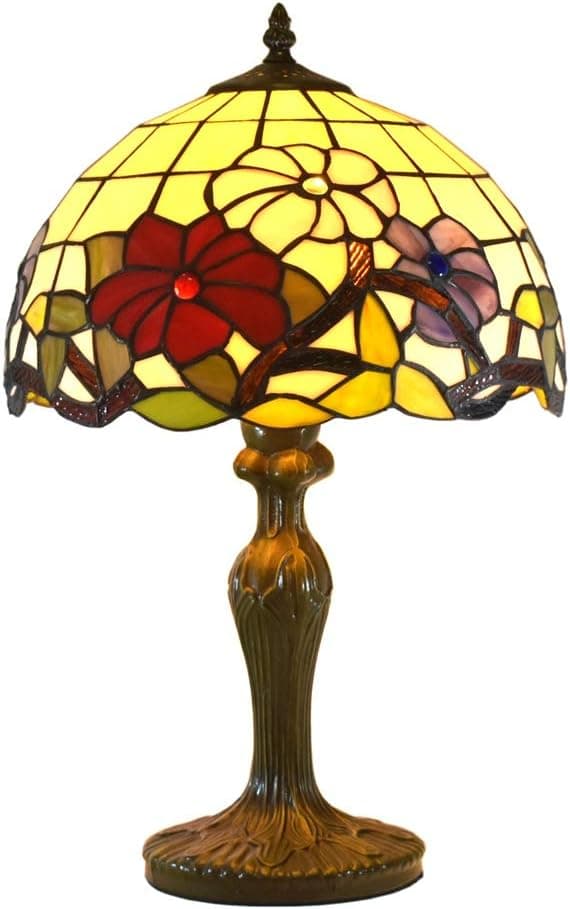 Tiffany Style Lamps Wisteria Table Desk Light 18 Inches Tall Stained Glass 12 Inches Wide Lamp Shade Vintage Antique Accent Lamp for Living Bedside Coffee Room College Dorm
