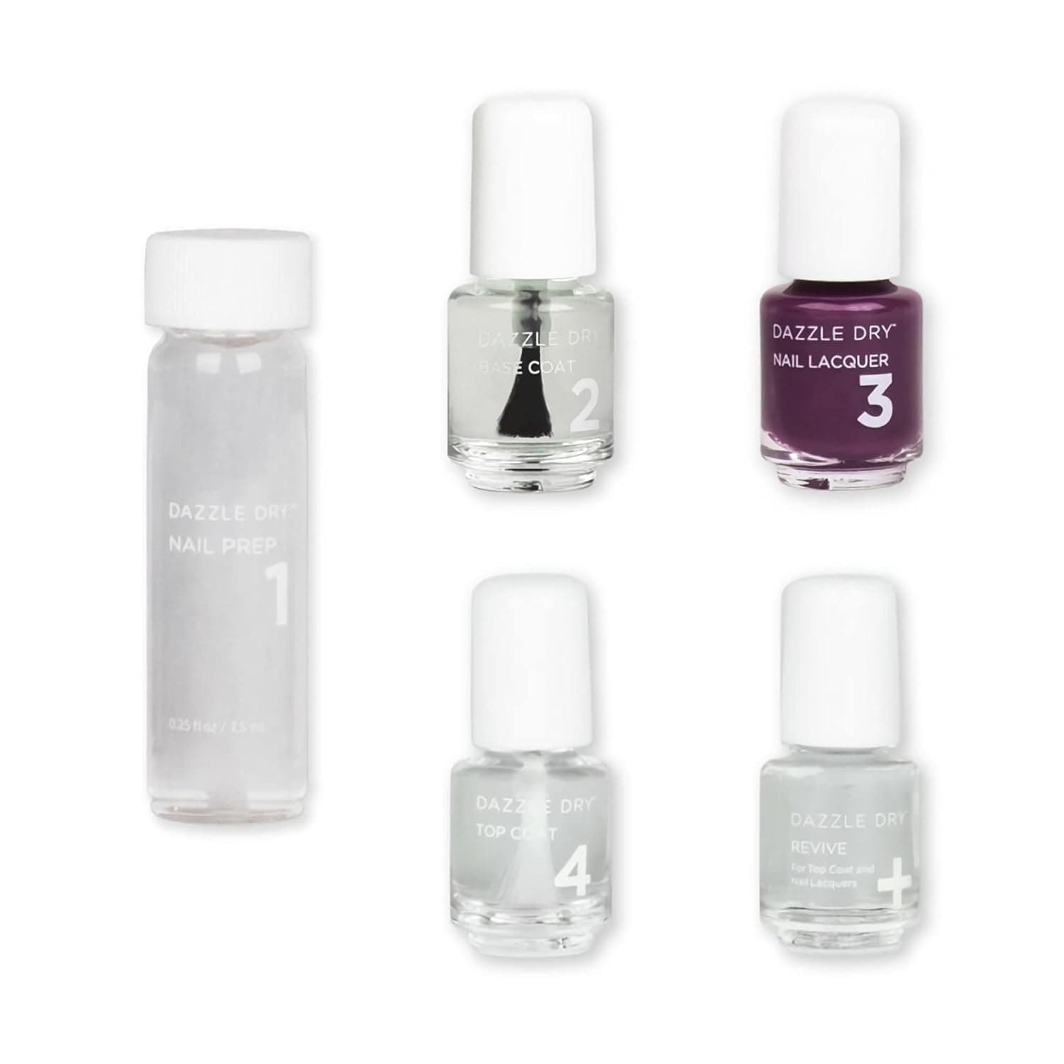 Dazzle Dry Mini Kit 4 Step System - Stolen Kiss, a full coverage boysenberry cream with a very subtle shimmer. (5 Piece Kit)