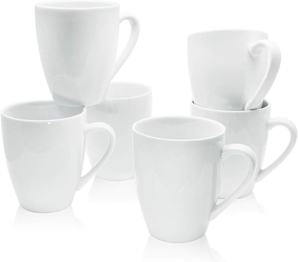 ZUNKOM Durable Porcelain 6-Piece Coffee Mugs Set, Elegant White Serving Ceramic Dinner Mugs Set (14 OZ Mugs Set of 6)