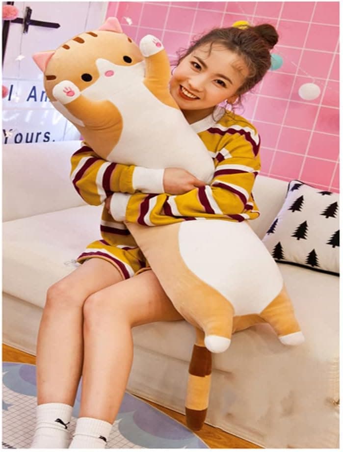 DongAi Cat Plush Pillow，Long Cat Plush Pillow，Cartoon Stuffed Animals Cat Plushie Soft Doll Pillows， for Girlfriend Kids Toys Gift（43"/110cm, Brown）