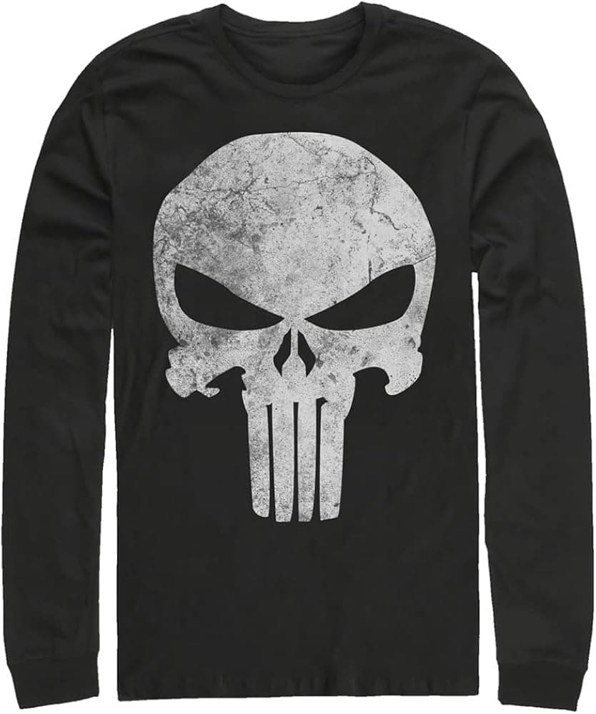 Marvel Big & Tall Classic Punisher Distresskull Men's Tops Long Sleeve Tee Shirt
