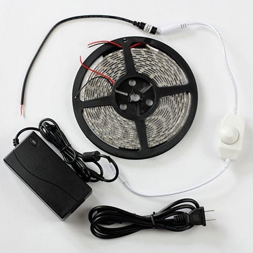 SUPERNIGHT (TM) Cool White LED Strip Light Ribbon Plug-To-Use Kit, 5M or 16.4ft, SMD 5050, Waterproof 300 LEDs, With 12V 5A Transformer/Power Supply and Dimmer
