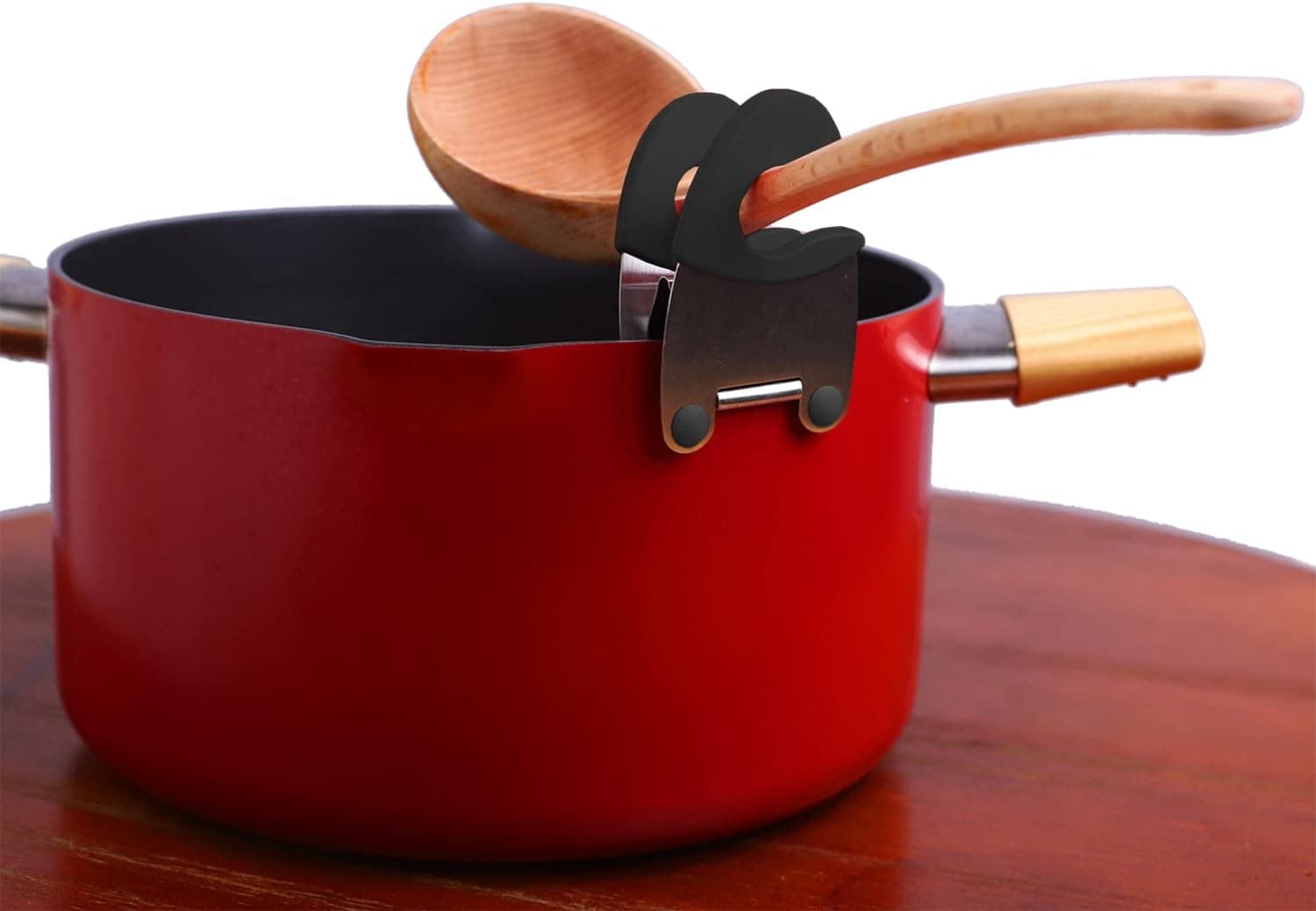 Lingee Pot Clip, Holds Utensil Well, Prevent Spoon Falling into the Pot (Black), 3.1 x 1.9 inch