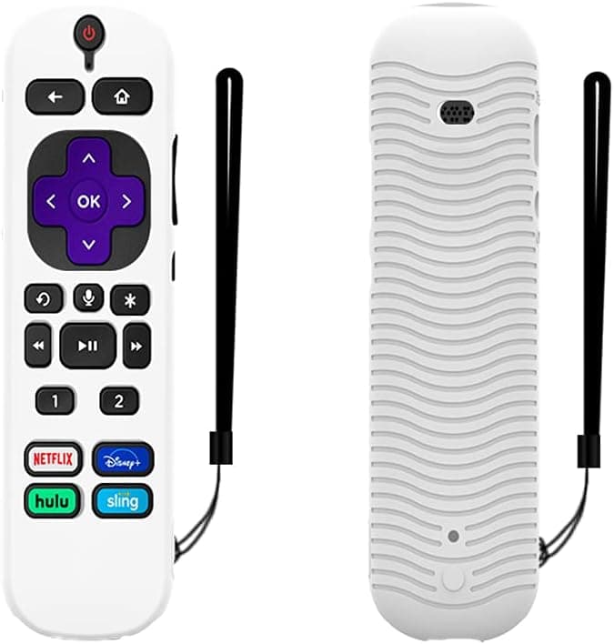 Glow White Remote Cover Replacement for Roku Voice Remote 2021, Silicone Sleeve with Lanyard