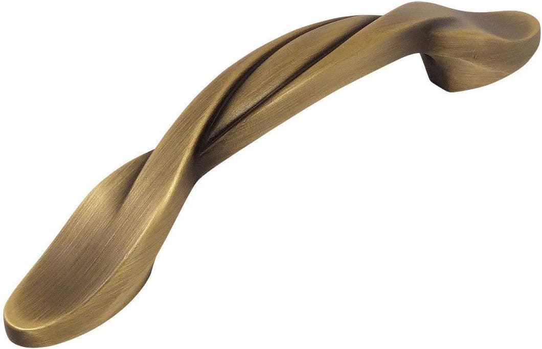 Cosmas 10 Pack 9009BAB Brushed Antique Brass Twist Cabinet Hardware Handle Pull - 3" Inch (76mm) Hole Centers