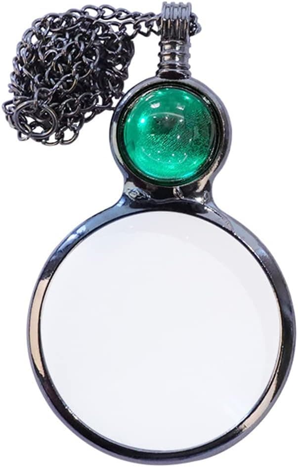 Magnifying Glass Necklace Gift, 10X Magnifier Pendant Necklace with 3.4 inch Diameter Glass Lens and 31.5 Inch Long Chain for Library, Reading, Zooming, Jewelry, Crafts Needlework (Green)