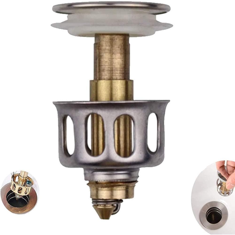 Universal Wash Basin Bounce Drain Filter No Overflow Pop Up Bathroom Sink Drain Plug with Basket Replacement Universal Kitchen Bathroom Strainer Sink Drain Stopper 1.38'' Diameter (1 Pcs)