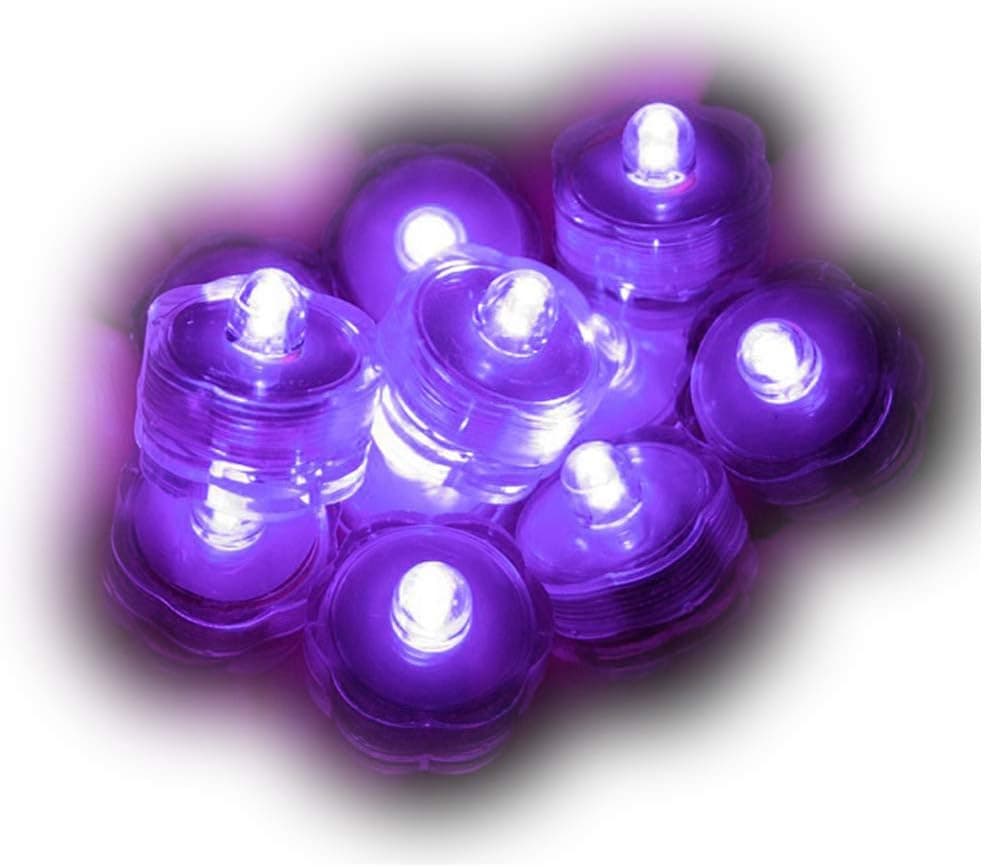 BAVIER Submersible Tea Light Battery Operated Waterproof LED Tealights Underwater Vase Light for Christmas Xmas Holloween Party Wedding Decoration 12 in Pack(Purple)
