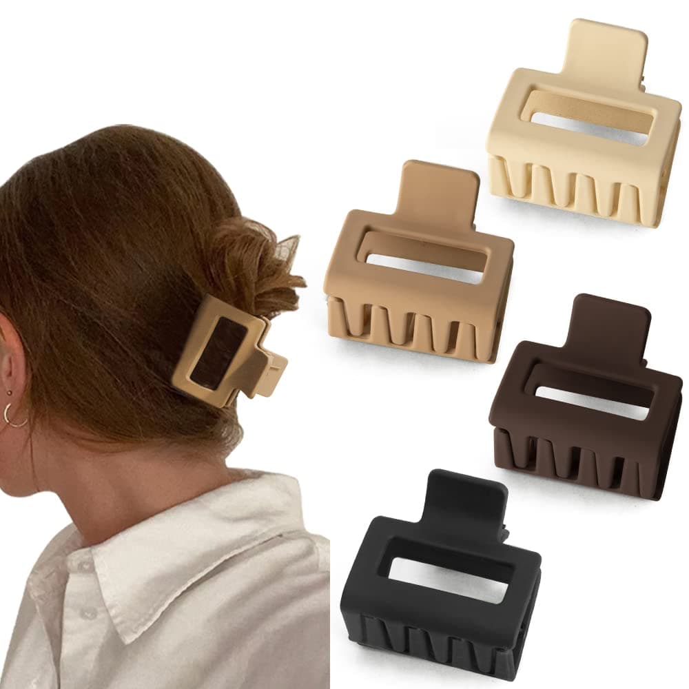 Bolonar 4PCS Hair Clips for Thin Hair Neutral Color Small Hair Clips 2" Square Matte Hair Clips Small Claw Clips for Thin Hair Claw Clips for Thick Hair Accessories for Women