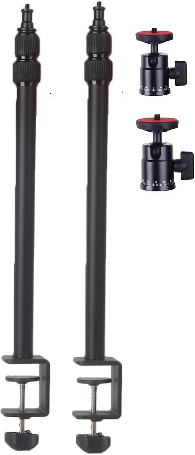 Aiome [ 2 Pack] Desk Mount Light Stand, 18-34h Tabletop C-clamp Aluminum Mount Stand with 14 Fluid Ball Head for Video Light,DSLR Camera,Ring Light, Panel Light, Projector,Video Monitor, Microphone