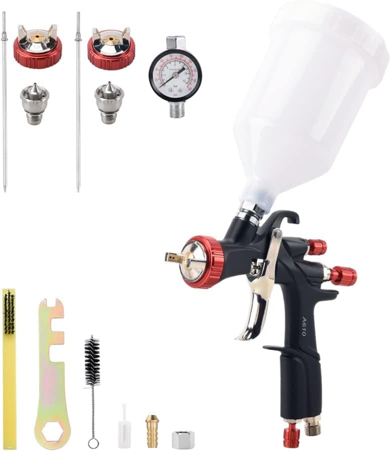 AEROPRO Tools R500 LVLP Air Spray Gun with 1.3/1.5/1.7mm Nozzles & Air Regulator, A610 Paint Guns Automotive, Car Paint Gun Sprayer, Paint Gun for House Painting, Car, Furniture, Varnish and Top Coat